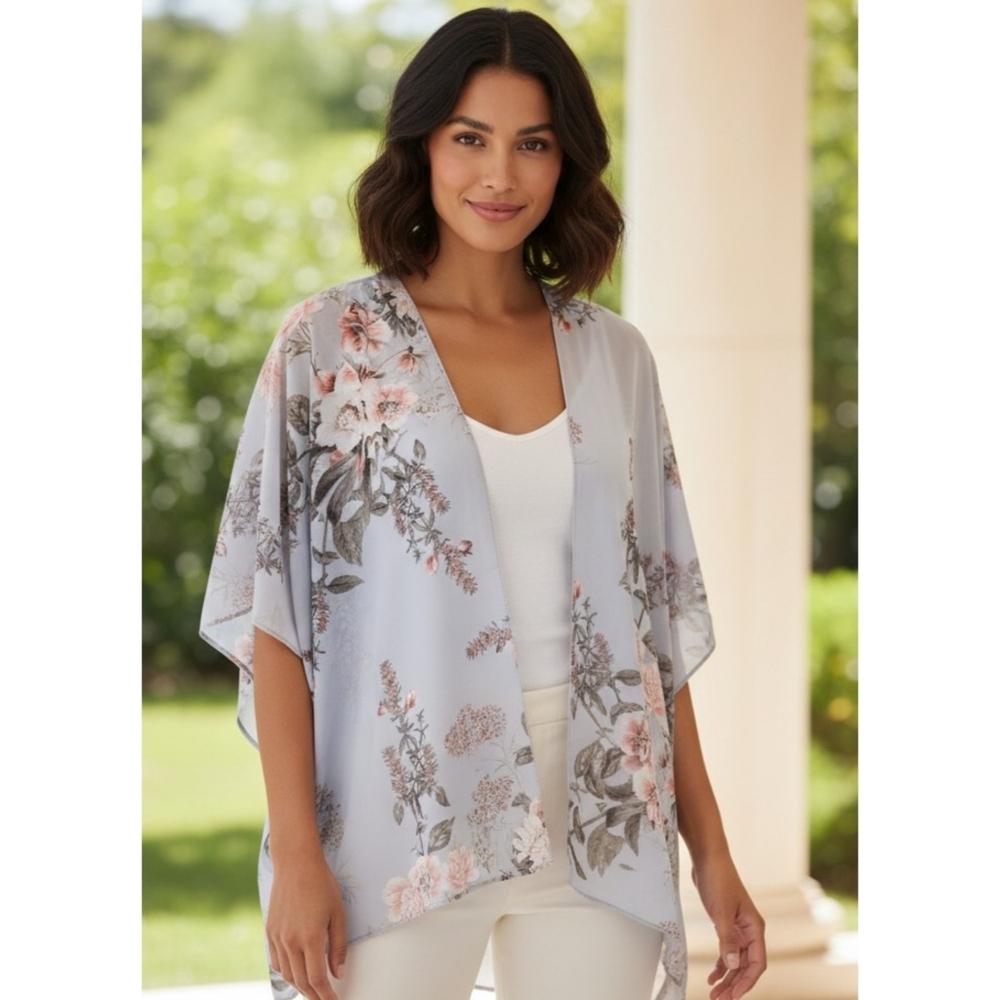 Emory Park Caley Open Front Woven Kimono Light Blue Size L